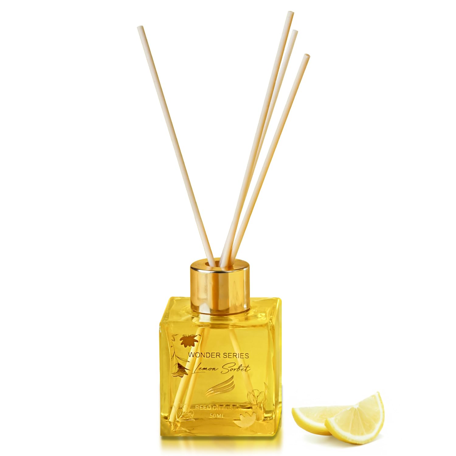Pan Aromas Glass (50ml) Lemon Sorbet Reed Diffuser Set - Wonder Series| Room Air Freshener| Scented Reed Diffuser for Home Fragrance - Offices, Home, Bathroom & Living Room| Lasts Upto 25-30 Days
