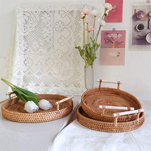 Bandeja de mimbre decorativa para servir comida y fruta 2