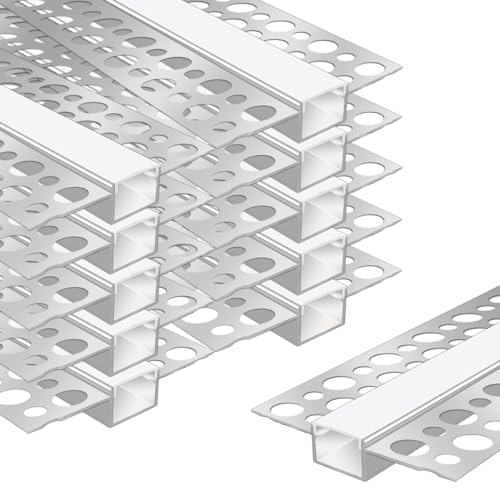 LEDLightsWorld Drywall Plaster-in LED Profile, 10 Pack 3.3ft/1M Aluminum LED Profile with Milky Diffuser for 16.5mm LED Strip, Trimless Plaster Aluminum Profile Channel for Ceiling and Wall