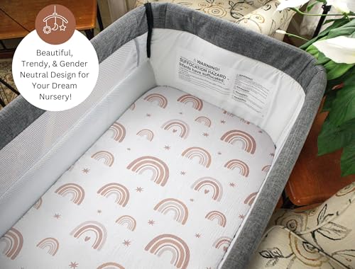 Image of Muslin Bassinet Sheets for Baby Delight Beside Me, BCOL, Chicco LullaGo, Delta Children Bondi, Skylar, Semphis by TansyPanda, 3PC, 20x32 in, Ultra Soft, Breathable, Snug Fit, Unisex Boys Girls, Brown