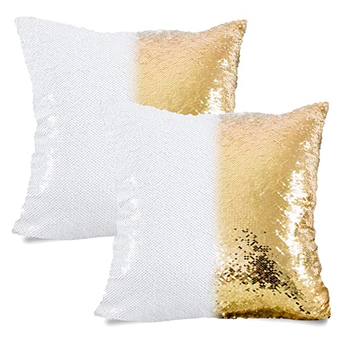HMQIANG Lot de 2 housses de coussin à paillettes réversibles à paillettes pour canapé - 40,6 x 40,6 cm - Dorées