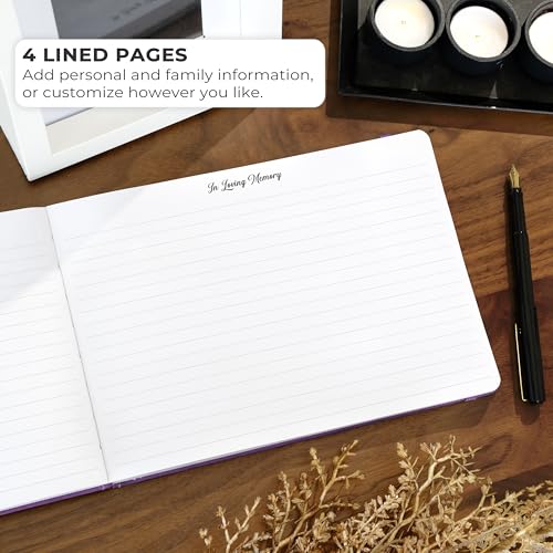 Image of Skyline Funeral Guest Book, Sign In Name & Address, Hardcover Purple | 10 inchx7 inch, Elegant sign-in guestbook for memorial service & celebration of life with large signature space, Memory book