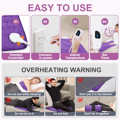 Image of Heating Pad,Electric Heating Pads,Heating Pad for Back,Purple,24x20 Inch
