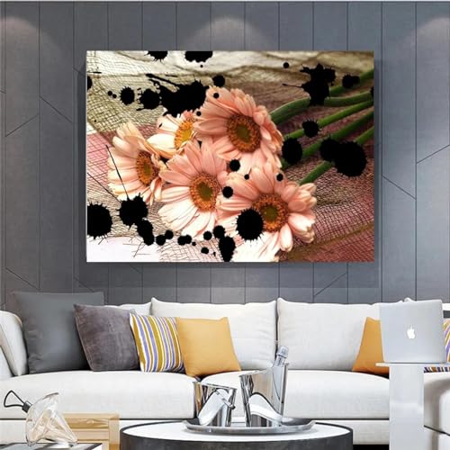 Peinture fleurs roses et jaunes sur toile pour réveiller la joie dans votre salon