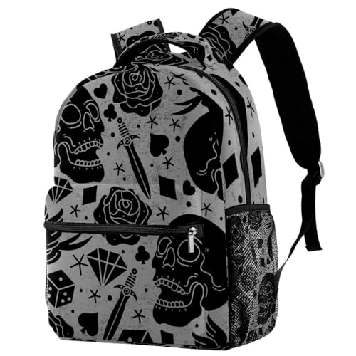 Sac à dos d'école crâne et rose pour ado et voyage décontracté