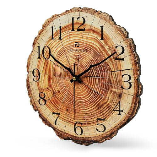 Lafocuse 12 Inch Brown Wooden Rustic Wall Clock for Kitchen Living Room - Image 4