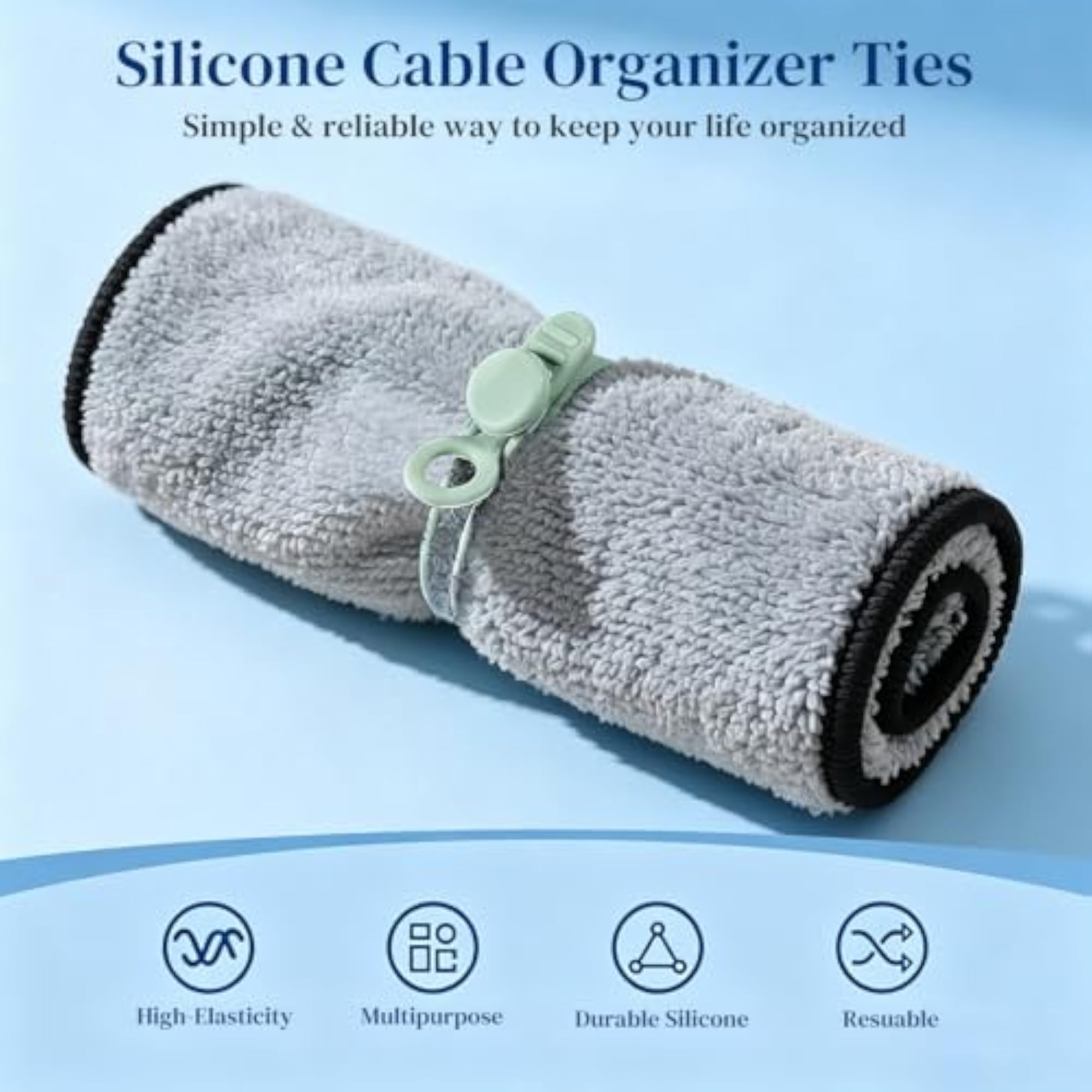 Silicone Cable Ties, 6 Pcs Reusable