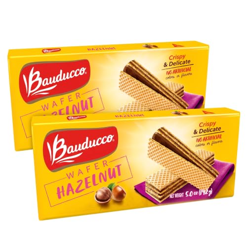 Bauducco Hazelnut Wafers - Crispy Wafer Cookies With 3 Delicious, Indulgent Decadent Layers of Hazelnut Flavored Cream - Delicious Sweet Snack or Desert - 5.0 oz (Pack of 2)