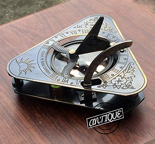 AV Copper Ancient Design Sundial Triangle Clock Compass (Vintage Gift)