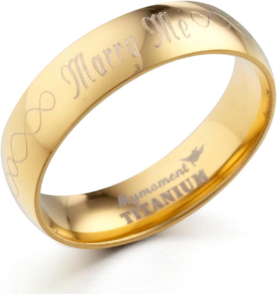 Gemini Dome Court Shape 18K Gold Filled Anniversary Wedding Titanium Ring 4mm 6mm Valentine Day Gift