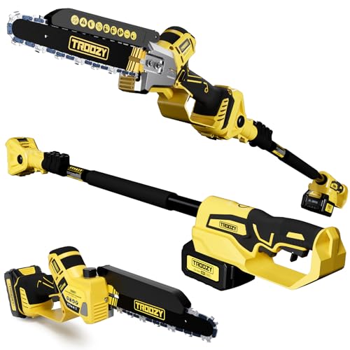 TROOZY 8-INCH Cordless Pole Saw, 2-IN-1 Chainsaw with 4.0Ah Battery Powered, Electric Tree Trimmer Branch Cutter with Extendable Pole, Pruning & Wood Cutting