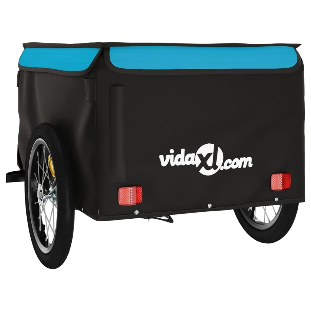 Mangloder Fahrradanhänger Schwarz Blau Eisen mit Deichsel, Sicherheitsflagge, Laderaum 62x40x31, für Transport, Camping, Familienausflüge, Hunde- und Gepäckanhänger, faltbar