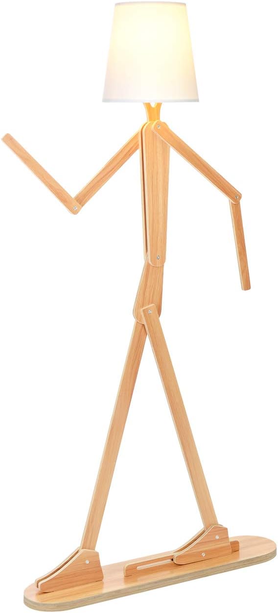 Wooden Floor Lamp for Living Room, Bedroom and Other Rooms, Reading Standing Lamp 160 cm Height LED Standing Light – Creative Modern DIY Adjustable Shapes (Khaki)