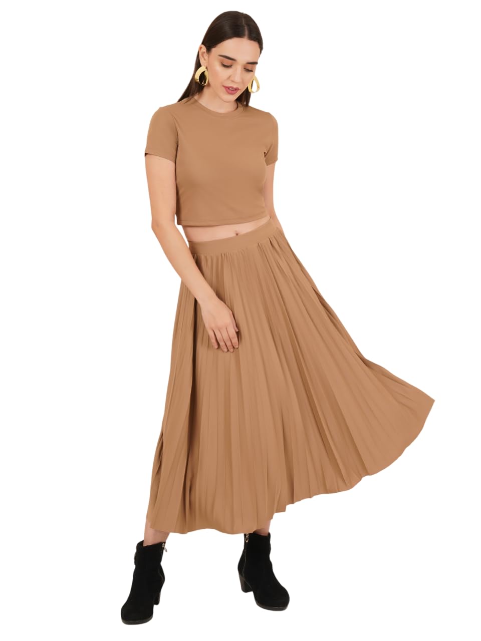 Pleated Elegance Co-ord Set | Skirts & Crop Top Sets | Co Ord Set for Women Stylish | Travel Co Ord Set for Women-image-30