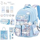 Vivixilan Kawaii Backpack with 22Pcs Accessories Anime Cartoon Anti-Theft Travel Aesthetic New Semester Gifts Bag with Cute Pin