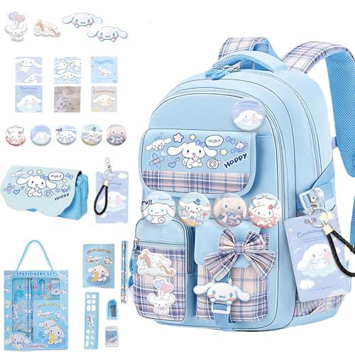 Vivixilan Kawaii Backpack with 22Pcs Accessories Anime Cartoon Anti-Theft Travel Aesthetic New Semester Gifts Bag with Cute Pin