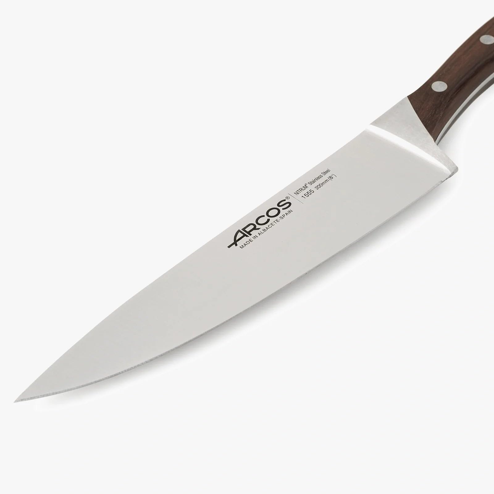 Arcos Cuchillo Chef Acero Inoxidable Nitrum y Hoja 200 mm. Cuchillo cocina profesional multipropósito. Mango ergonómico polioximetileno POM y madera palisandro. Serie Natura.