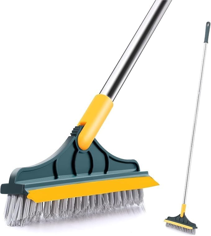 Image of 2 in 1 Toilet Bathroom Cleaning Brush with Wiper and Long Handle - 180 Rotate Floor Scrub Brush for Tiles, Home Kitchen Bathroom Accessories