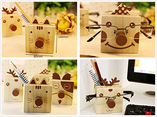 (Puppy) - Excelity Wooden Cute Animal Shaped Multi Purpose Use Holder Organiser for Pencil Stationery Eyeglass Phone (Puppy)