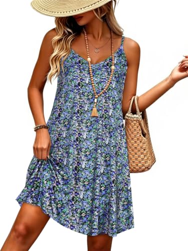 Image of Womens Spaghetti Strap Dress Summer Dresses Beach Pocket Casual Sundresses | 2026 Adjustable Spaghetti Straps Casual Beach Dress,Boho Sundress with Pockets ,Fashion V Neck Outfits,Beach Cover Ups