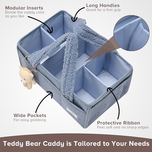 Image of Baby Diaper Caddy Organizer with Handle, Boy & Girl Shower Gift Basket, Portable Diaper Storage Basket Bin for Wipes, Newborn Baby Essentials Registry Search Must Haves, Car Caddy Organizer