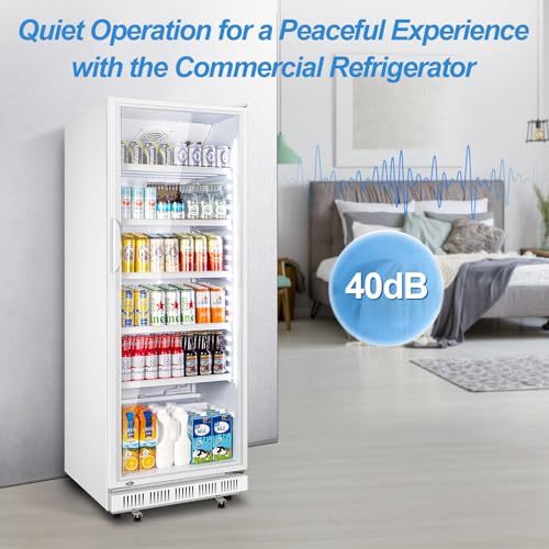 Image of Tylza Commercial Refrigerator with Glass Door Display Beverage Fridge, 360L Upright Beverage Cooler Merchandiser with Rebound Door, Fast Cooling, Low Noise, White
