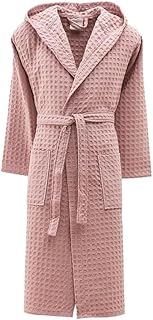 INTRECCI Albornoz 100% algodón de Rizo de Nido de Abeja en Color Liso con Capucha y cinturón - Bata de baño Unisex para Mujer y Hombre (M, Rosa)