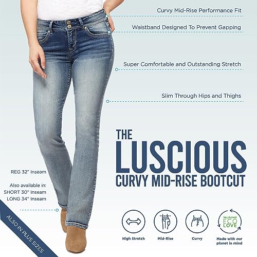 Image of WallFlower Luscious Curvy Bootcut Jeans for Women, Mid-Rise Insta Stretch Denim, Size-Inclusive Juniors Jeans