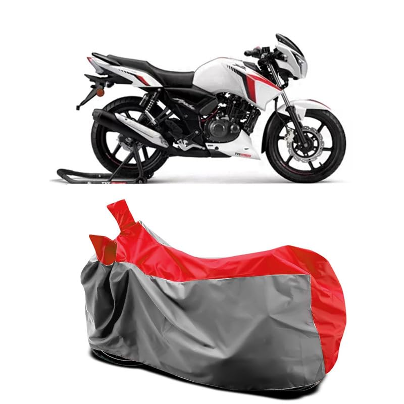 Image of DUFFEL-Two Wheeler Bike Body Cover Compatible for Tvs Apache RTR 160 New Bs6 Heat Protectio /UV-Rays /Birds Dropping /DustProof /Waterproof All Variants [Gray Red]