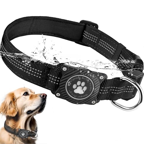 Ytanest Collare Airtag Apple per Cani, Supporto Luminoso 100% Impermeabile Collarino Compatibile con GPS Air Tag Riflettente Regolabile, Nero, S