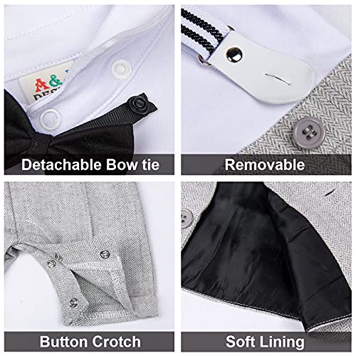 Image of A&J DESIGN 4pcs Baby Boys Suit, Gentleman Outfits 3 Months - 18 Months, Romper & Vest & Berets Hat & Bow Tie