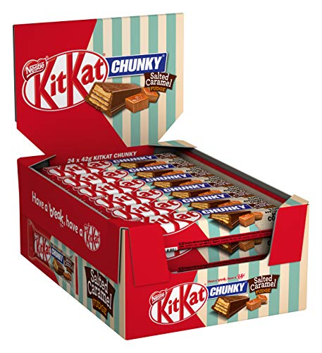Kitkat Fudge Caramel Salé Chunky 24x42g 24 tablettes de chocolat au lait emballées individuellement avec gaufres croustillantes et garniture au caramel salé