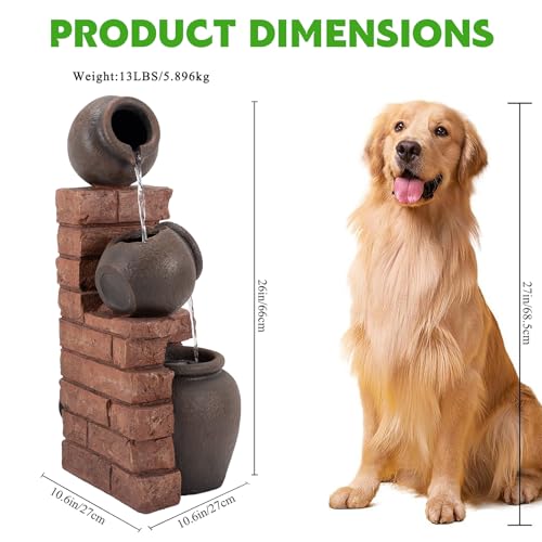 Image of Earthenware Jar Outdoor Water Fountain, Resin & LED Light, 26 in