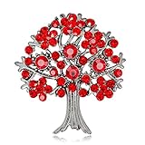 Clysburtuony Life Tree Brooch Pins Bling Diamond Crystal Metal Brooch Pin for Women Girls Boys Men (Red)