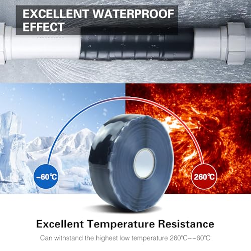 Image of SIKEDEPRO Self-Fusing Silicone Tape 1 inch x 33' x 20mil Black, Waterproof & Heat-Resistant Rubber Repair Tape - No Residue, Electrical Insulating, Chemical Resistant for Automotive, Plumbing & Outdoor