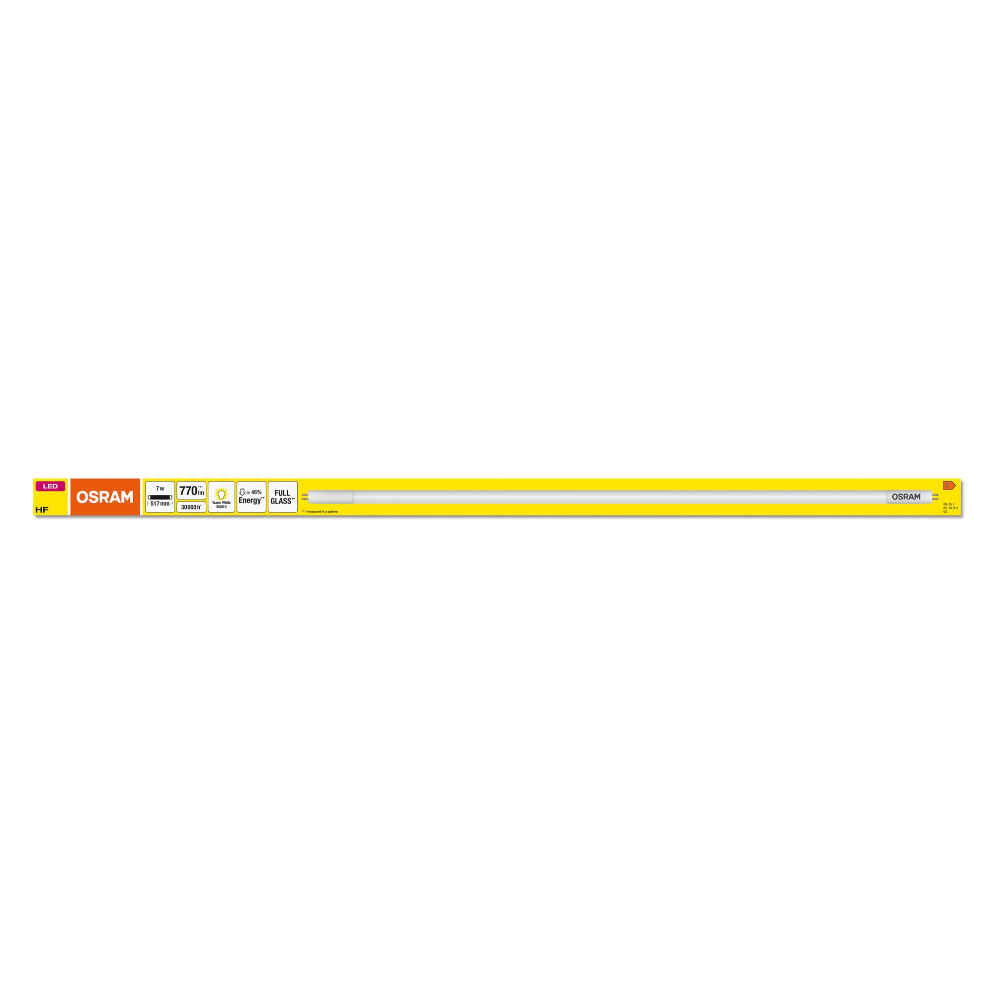 OSRAM LED T5 Hf L13 Krótki 517 mm, Liniowa Rurka LED, 7W, 770LM, 3000K, Ciepłe Białe Światło, Wymiana LED dla Klasycznych Rur Fluorescencyjnych T5 z Gniazdem G5, Długa Żywotność