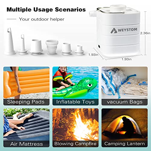 Weystom Portable Mini Air Pump With 3000Mah Battery Usb Rechargeable + Camping Lights, Tiny Pump Quick Inflate Deflate Pump For Sleeping Pads Pool Floats Air Bed Swimming Rings Vacuum Storage Bags #TOP1
