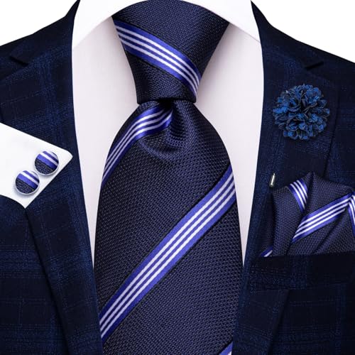 Image of Hi-Tie Men's Silk Ties Formal Woven Classic Necktie Pocket Square Cufflinks Lapel Pin Set Wedding Business