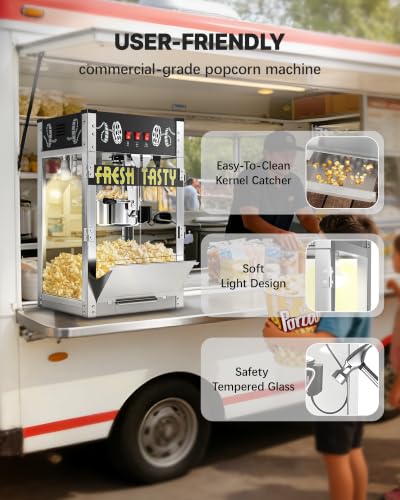 Image of 32 Oz Commercial Popcorn Machine, Large Popcorn Maker Machine, Movie Theater Countertop Pop Corn Machine with 3-Switch Control & Tempered Glass Doors, Black