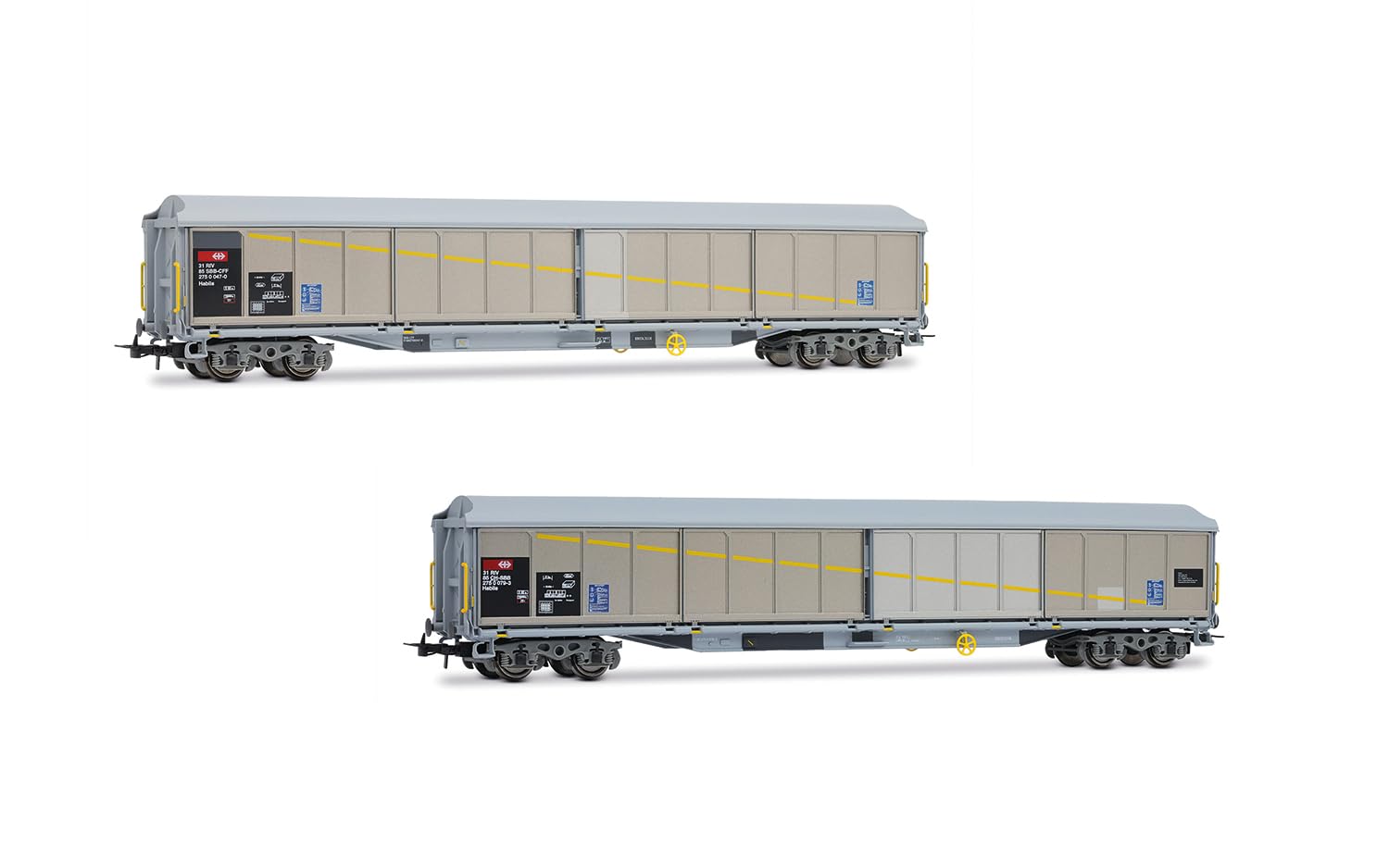 Rivarossi HR6650 SBB, 2-unit pack 4-axle sliding-wall wagon Habils, with patches, ep. V for adults 14+ years