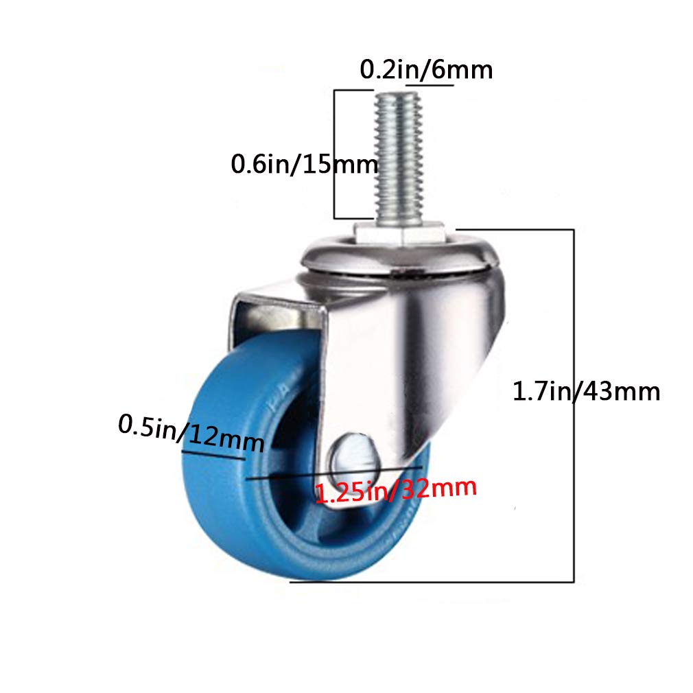 Rotelle. Montaggio con bullone M10, Ruote piroettanti in Nylon, Ruote for carichi Pesanti da 200 kg con Freni, Resistenti all'Usura/silenziate(1.25inch)