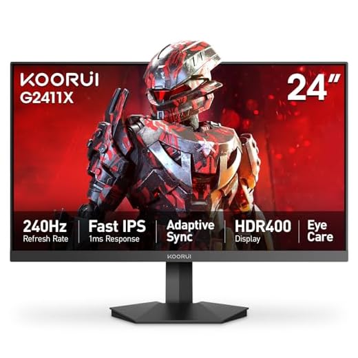 KOORUI Gaming Monitor, 24" Fast IPS Computer Monitor, 165Hz FHD Display, 1ms PC Screen, 99% sRGB Color Gamut, Adaptive Sync, Ultra Slim Frame, VESA Mountable (1920x1080P, HDMI, DisplayPort) 24E3