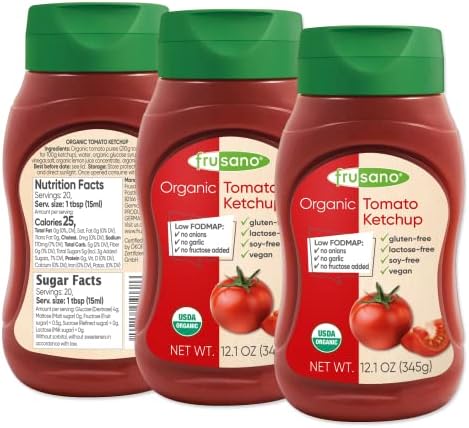 FRUSANO Set of 3 Organic Ketchup 10.1 fl oz | Low Fodmap, NO added Fructose, lactose and gluten free | USDA Organic Real Flavor Taste