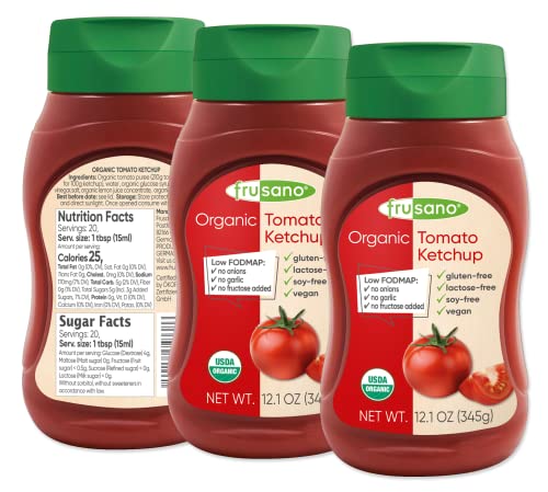 Frusano Set Of 3 Organic Ketchup 10.1 Fl Oz | Low Fodmap, No Added Fructose, Lactose And Gluten Free | Usda Organic Real Flavor Taste #TOP10