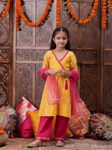 Pspeaches Girl's Art Silk Kurta Set (Ks-Lurexyellow-3-4Y_Yellow