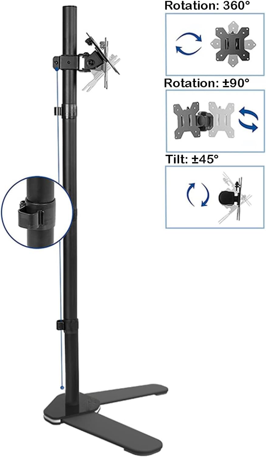 Supporto per monitor singolo, regolabile in altezza e funzione di inclinazione Supporto TV da pavimento universale per schermo da 12 a 32 pollici, per angolo soggiorno camera da letto