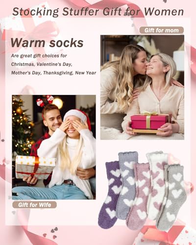 Image of Ginmewrae Fuzzy Socks for Women, Mothers Day Gifts Cozy Warm Fluffy Socks Thick Slipper Socks Birthday Valentine's Day Gifts
