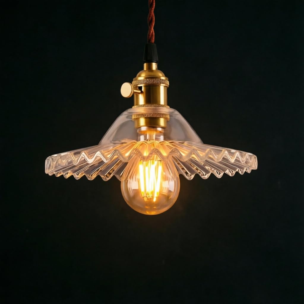 Lampa Wisząca Szklana Transparentna E27 Sufitowa Vintage Industrialna z Mosiężnym Wykończeniem Retro do Kuchni Salonu Baru