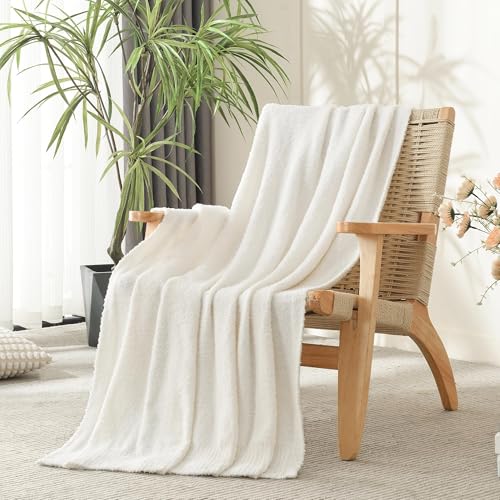 Manta Tejida Suave y Cálida para Sofá 50x60 Pulgadas Color Crema JOOJA miniatura 4