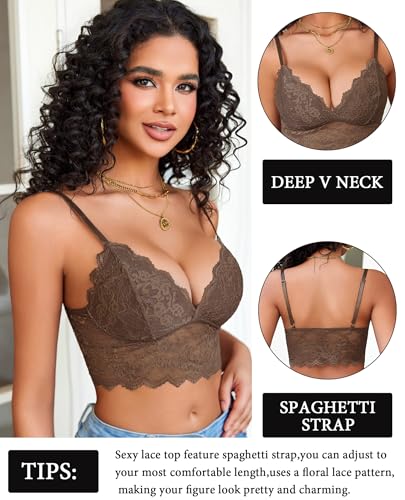 Image of Avidlove Lace Bralettes for Women V Neck Spaghetti Strap Bra Unpadded Tops Sexy Cami Crop Top Going Out Lingerie